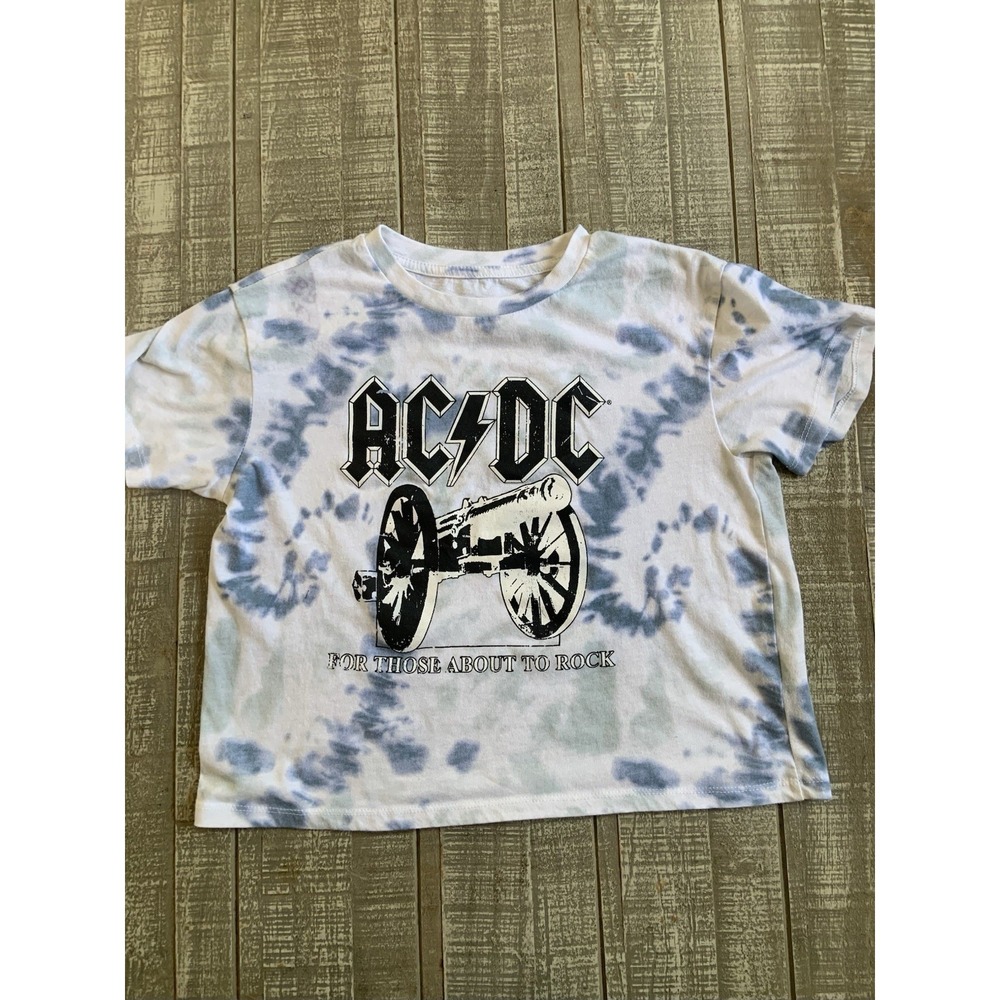 AC/DC Women's Crop Top Shirt Size Small Tie Dye For Those About To Rock Loose Fi
